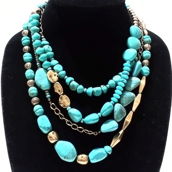 Avon SAQ Chunky Southwestern Inspired Faux Turquoise Multi Strand Necklace - Picture 1 of 6